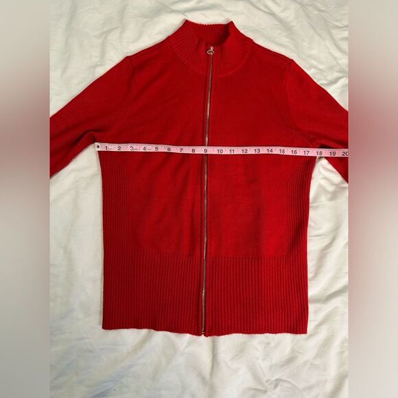 Calvin Klein Red Mock Neck Full Zip Ribbed Sweater Size Medium, Chic & Versatile - Picture 6 of 11